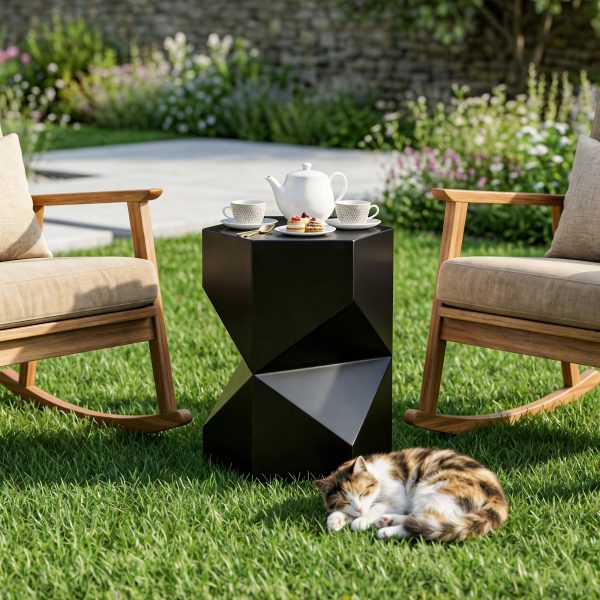 product-fancy-0bef04db-94ed-4eed-924a-4cd3ea00202e 17.9” Modern Polygonal Magnesium Oxide Side Table - Space-Saving /Outdoor Accent Table with Polished Cement Top & Magnesium Frame, Suitable for Living Room, Bedroom, Balcony - White/Black/Grey Geometric End Table or Plant Stand