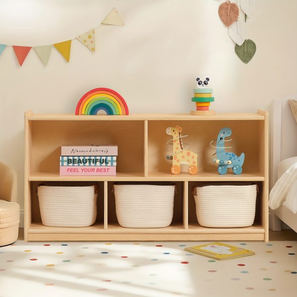 product-fancy-0bfa1b57-17ac-48c2-b6f1-1598edc9fe50 Large Wood Storage Organizer, 2-Shelf Wood Bookshelf, 5-Section Kids Bookshelf, Wooden Storage Cabinet for Classroom, Kids Bookcases And Toddler Shelf for Kids Room, Playroom, Nursery