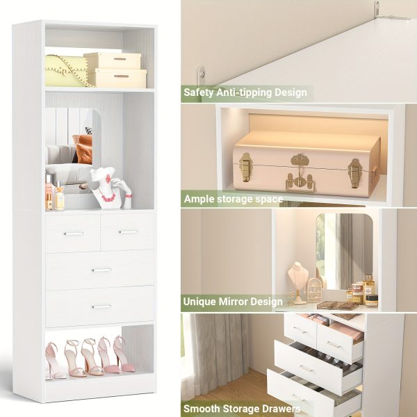 product-fancy-0c1821cd-cebd-45ae-b09d-52aa6af9e99e Unikito 25 Inch Closet System with 4 Drawers, 2FT Wood Closets Organizer with Storage Shelves And Mirror Design, Freestanding Sturdy Walk in Closet Tower for Bedroom, 25" W X 16" D X 80" H, White