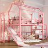 product-fancy-0c3b0f5b-90da-4fe2-956e-243a2dcf39e8 BELLEMAVE 2-1 Twin Loft Bed with Slide And Stairs, Metal Playhouse Bed with Storage Shelves, House-shaped Loft Bed And Noise-free Design, Pink