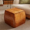Leather Ottoman, Handmade Stuffed Square Ottoman, Genuine Leather Pouf, Foot Rest Pouf, Comfortable Soft Seating for Living Room& Bedroom(Brown, Black, Grey, Square)