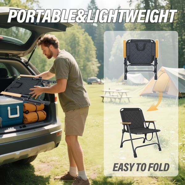 product-fancy-0c4c0c19-fa89-4d72-81f6-5d50f9b85a4d 1pc Outdoor Foldable Portable Camping Chair with Armrests, Patio Folding Armchair, Beach Vacation Travel Beach Chair, Supports 300 Lbs, Suitable for Camping, Beach, Fishing, Hiking, Patio Use