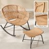 product-fancy-0c597159-65f2-48d1-8f1b-478d270b668f Outdoor Terrace with Footstool Rocking Chair, Oversized Papasan Chair with Cushion for Comfortable Reading, Suitable for Deck/Garden/Terrace/Camping, Outdoor Terrace Furniture. Beige