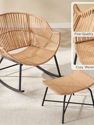 Outdoor Terrace with Footstool Rocking Chair, Oversized Papasan Chair with Cushion for Comfortable Reading, Suitable for Deck/Garden/Terrace/Camping, Outdoor Terrace Furniture. Beige