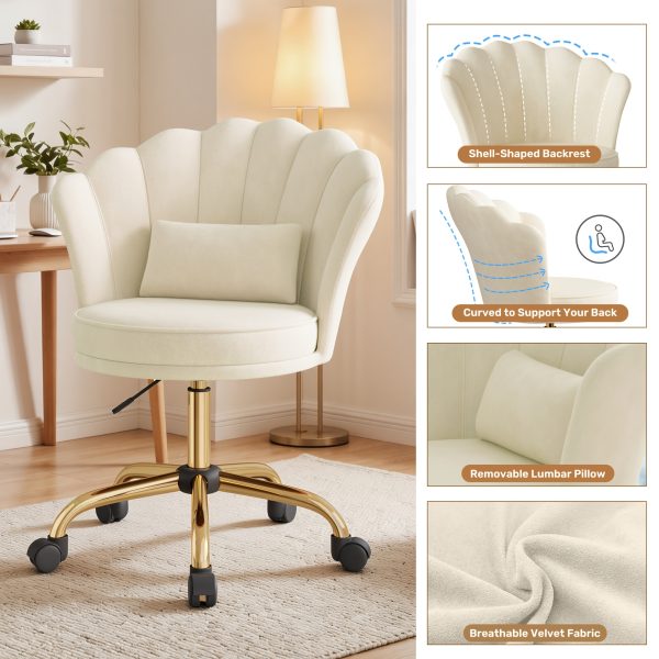 product-fancy-0c5ced73-fb96-4247-ac72-738709f33230 Girls' & Women' Luxury Velvet Tufted Vanity Chair with Wheels - Height Adjustable Upholstered Desk Chair Suitable for Bedroom, Living Room, Dressing Table, Soft Cushioning, No Assembly Required, Contemporary Petal for Home Office