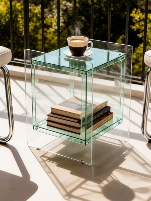 AESOME Modern Clear Acrylic Nightstand with Open Shelf - Portable Bedside Table Suitable for Small Spaces, Multicolor Contemporary Shelf Unit, Assembly Bedside Storage for Bedroom, Bathroom, Office, Living Room, Non-Wood