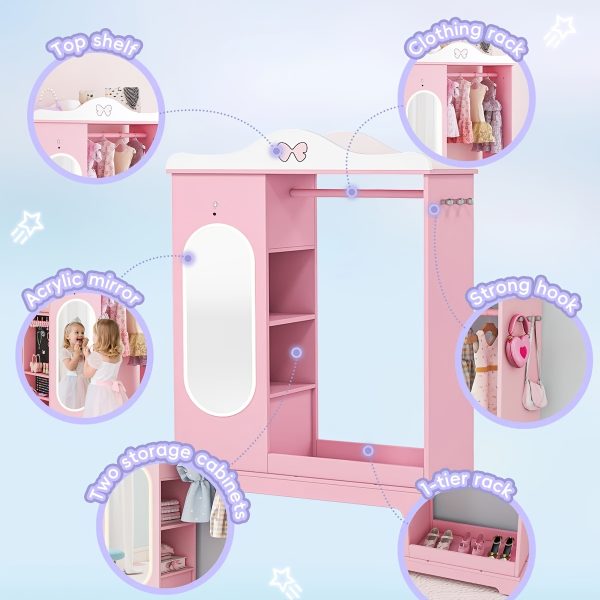 product-fancy-0c70d231-080c-4d49-a3d4-1915fbf5f563 Kids Armoire with Jewelry Cabinet, Kids Dress Up Storage wth Shelves, Girls Wardrode Costume Organizer with Mirror, Children Closet with Armoire for Bedroom, Kids Room, Girls, Kids Room Furniture, Bedroom Storage, Stylish Kids Wardrobe, Playful Design, Hardwood Construction, Quality Wood Finish, Shelved Wardrobe, Parents Organizing, Childrens Clothing