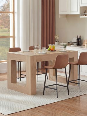 Andehomy 63" Modern Farmhouse Dining Table Suitable for 4-6 People, Rectangular Kitchen Island Table with Sturdy Legs & MDF Top, Natural Oak, Assembly for Dining Room, Living Room, Kitchen, Space-Saving