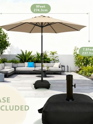 [9ft Polyester Patio Umbrella] 9ft Polyester Patio Umbrella with Base | Outdoor Market Umbrella with Ventilation, Suitable for Pool, Garden, Backyard, Deck, Christmas & Halloween