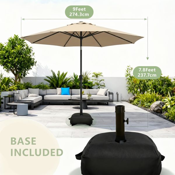 [9ft Polyester Patio Umbrella] 9ft Polyester Patio Umbrella with Base | Outdoor Market Umbrella with Ventilation, Suitable for Pool, Garden, Backyard, Deck, Christmas & Halloween