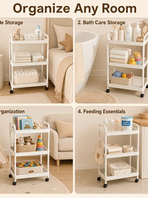 4-Tier Household Portable Floor Standing Nursing Cart with Handles, Storage Cart, Adjustable Multi-Level Changing Stand for Diapers, Bottles, And More