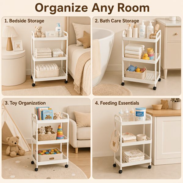product-fancy-0cbe42a1-d51f-4072-bf4a-7eb8b75b5bad 4-Tier Household Portable Floor Standing Nursing Cart with Handles, Storage Cart, Adjustable Multi-Level Changing Stand for Diapers, Bottles, And More