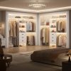 product-fancy-0cbf5ec0-d5f4-4d18-bb02-18b1b53f86a3 Closet System with Drawer - 8ft Wood Closet Organizer System with 3 Hanging Rods And Shelving Tower, 96" Walk In Closet Organizer Wardrobe, Heavy Duty Garment Rack Clothes Rack