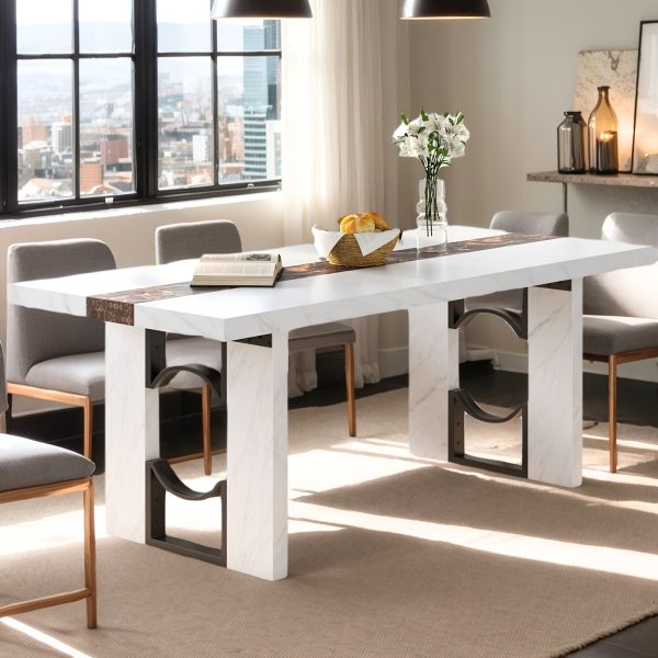 product-fancy-0cea1122-8962-4462-b076-ef40ca6340b2 Modern Large Dining Table Suitable for 6-8 People - 71-Inch/6-Foot Rectangular Kitchen Table with Marble Tabletop, MDF &, Easy Assembly - Luxury Dinner Table for Family Meals & Entertaining