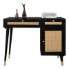 product-fancy-0cef63cf-e0bc-4c10-833b-ba1440a5a080 Yvsevnr Rattan Vanity Desk WithDrawers and Storage, Black Make up Vanity Table Modern Home Office Desk Computer Desk for Bedroom Study D0005