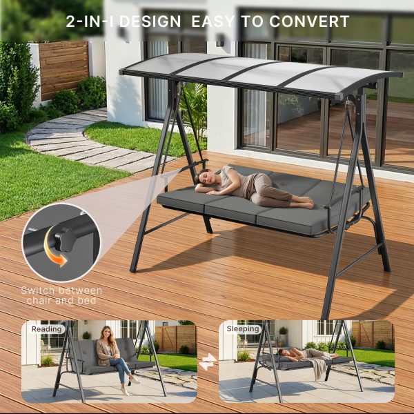 product-fancy-0d4007a5-5a2f-425e-8aa3-a674f8607b2f 3-Seat Porch Swing Chair with Stand - Convertible to Adult Swing Bed, Adjustable UV-Protected Canopy & Thick Cushion, 750lbs, Flat Bed (Red/Blue/Dark Gray) for Porch, Backyard, Garden & Balcony