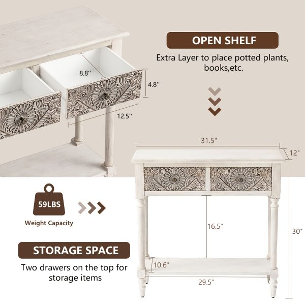product-fancy-0d4322da-ed67-4ca0-b72d-8e9f9e4448e0 Carved MDF Console Table with 2 Drawers, Sunflower Vintage End Entryway Table for Hallway, Living Room - Antique Style Sofa Table with Floral Engraving, Rustic Accent Furniture