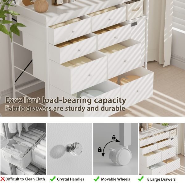 product-fancy-0d689c3a-0d17-464f-bc10-f99a080fb938 Baby Changing Dresser, 8-Drawer Baby Dresser with Changing Table Top, Easy to Assemble, Mobile Utility Cart with Wheels for NurseryDiaper Changing Station, Mobile Dresser for Nursery, White