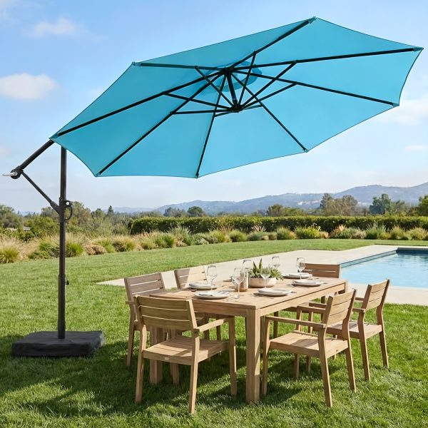 product-fancy-0d869f91-e2af-4021-8f68-4f6348bad276 10-Foot Patio Offset Umbrella with a Base, Cantilever Design, Featuring a Crank And Cross Bases, Suitable for Outdoor Use, Heavy-Duty Construction, Includes Push Button Tilt, Perfect for Christmas And Halloween