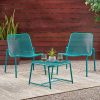 product-fancy-0d8e52c5-1dc8-4799-aabe-bc1914527956 3pcs Set Of Wrought Iron Art Outdoor Coffee Tables And Chairs, Durable And Stable, Fashionable And Creative Party, Evening Party, Garden Leisure Chairs, Tropical Style Breathable Mesh Design