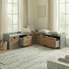Modern L-Shaped Shoe Cabinet with 6 Rattan Drawers, Multi-Functional Wood Shoe Storage Cabinet with Storage Compartments, for Entryway And Living Room, Modern Design, Gray
