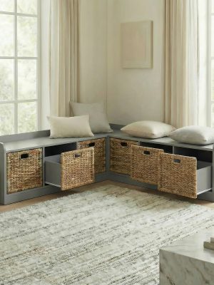 Modern L-Shaped Shoe Cabinet with 6 Rattan Drawers, Multi-Functional Wood Shoe Storage Cabinet with Storage Compartments, for Entryway And Living Room, Modern Design, Gray