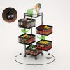 product-fancy-0dc45ad1-5336-4b1f-9572-390fc545f16a Rotating Kitchen Storage Shelf 5 Tier, Metal Fruit Vegetable Storage Basket Multi-Layer Vegetable Rack Storage Trolley on Wheels, Floor-Standing Basket for Kitchen Bathroom, Square