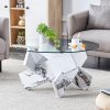 product-fancy-0dc50757-f1b7-4d03-8621-9e78c95bd8d1 Modern Round Glass Coffee Table 33.4", Clear Tempered Glass Top with White Patterned MDF Legs, Stable Load Bearing 130 Lbs, Unique Contemporary Center Table for Living Room, Dining Room, Apartment, Easy Assembly In 10-15 Minutes.