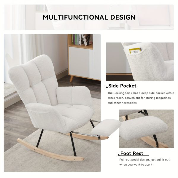 product-fancy-0dcd68cf-39ea-494b-97c7-22580d0057e7 Nursery Teddy Upholstered Glider Rocker with Adjustable Footrest, High Backrest Padded Recliner Reading Chair for Bedroom