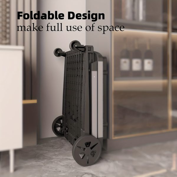 Two Layers Folding Shopping Cart | Multi Use Functional Collapsible Carts | Collapsible Grocery Carts | Shopping Cart with Storage Crate | Utility Cart for Groceries, Warehouse, Supermarket.Black