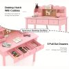 product-fancy-0e047475-dc7b-442b-b542-82434e45700b Modern 40-Inch Pink Writing Desk Featuring a Hutch And Five Drawers, Ideal for a for home Office Or As a Compact Vanity in The Bedroom
