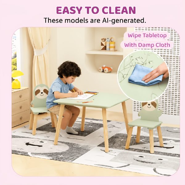 product-fancy-0e16e5b2-963d-458a-a5ec-68c93dc1338d Kids Table and Chair Set with 2 Sloth Chairs - Toddler Activity Table & Sage Green Chairs Suitable for Playroom,, Classroom, Assembly, Cute Animal Design for Room Furniture, Study Table for