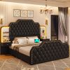 product-fancy-0e28360a-3cfd-4325-9d5f-8bd033497d3b Queen Size Bed Frame with 2 Nightstands with Mirror, Modern Platform Bed Frame with 53" Tall Headboard and 4 Storage Drawers