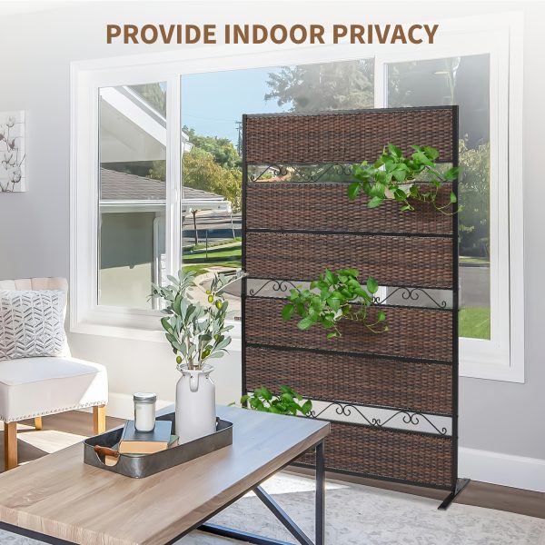 product-fancy-0e385efd-19d6-41dd-94e9-f8775328b75e 6-Foot Outdoor Privacy Barrier, Stylish Fence, Standalone Woven Rattan Partition for Patio, Balcony, Garden, Backyard, Deck, Porch, in Brown Color
