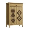 A Five-Level Shoe Storage Unit Featuring Drawers, Crafted from Wood with Adjustable Shelves, a Standalone Walnut Shoe Organizer, Perfect for Entryways, Hallways, And Walk-In Closets