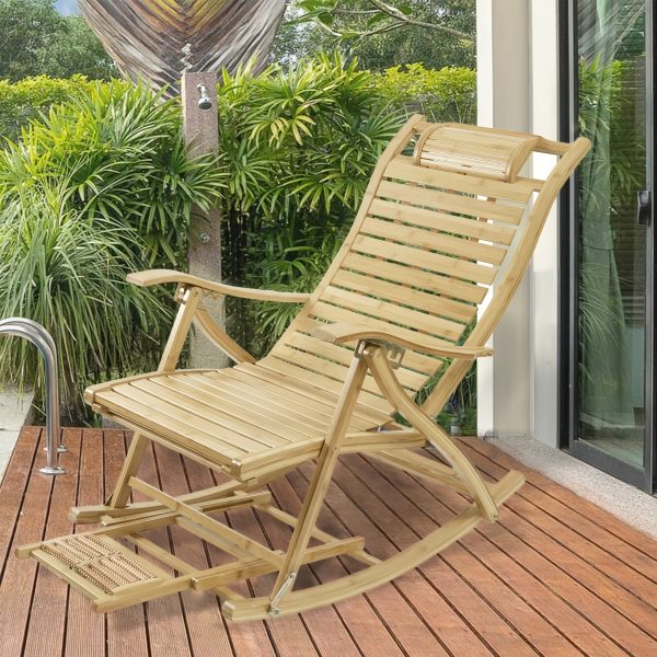 product-fancy-0e9df9fe-bd91-4fef-b80d-fd5f058a61e4 AESOME Loungers Deck Chair Wood Foldable Recliner Zero Gravity Chairs Bamboo Rocking Chair Ergonomic Design High Back Chaise Garden Outdoor Sun Lounge with Footrest for Patio Pool Sauna Sunbed