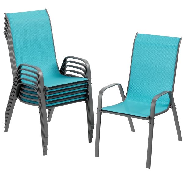 product-fancy-0ead26bf-d17d-4d29-ac2b-e26779562231 8/6pcs Patio Chairs, All Weather Textilene Fabric & Metal Frame, W/Armrests, Strenthened Iron Spacers, 330 LBS, Outdoor Chairs Set For Backyard, Poolside, Garden
