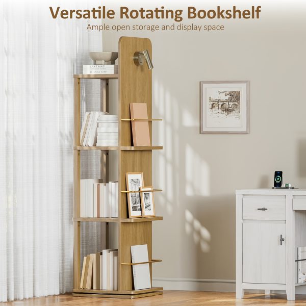 product-fancy-0ef0e290-80da-4da2-9827-bcfb8238c4f3 4-Tier Rotating Bookshelf Tower with 360° Spinning Shelves - Natural Oak Wood Freestanding Bookcase Suitable for Small Spaces, Space-Saving Rolling Shelf for Home Office, Living Room, Assembly, Modern Square Bookcase for Books & Decor