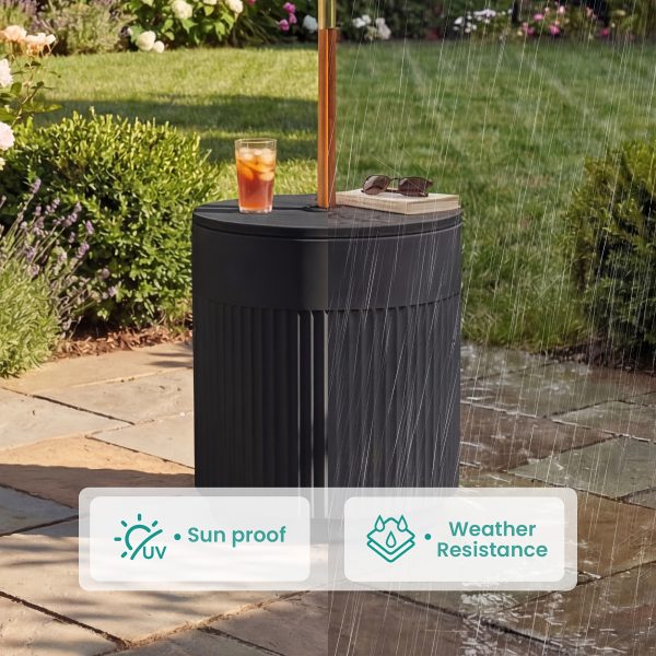 product-fancy-0efb2cf9-dac3-4f67-924e-6a1781accf65 14.6in Patio Umbrella Base Side Table, Black Outdoor Umbrella Stand with Tabletop - 2-in-1 Heavy Duty Umbrella Holder And Accent Table for Garden, Deck, Poolside, Beach