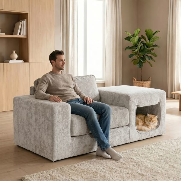 product-fancy-0f04aff7-bdb0-4c22-98b1-827fd304886b Comfy Deep-Seat Single Sofa with Exclusive Pet Resting Space, Made of High-Density And High-Resilience Foam. No Assembly Required, Multifunctional Modular Design, Suitable for Various Home Interior Decoration Scenarios