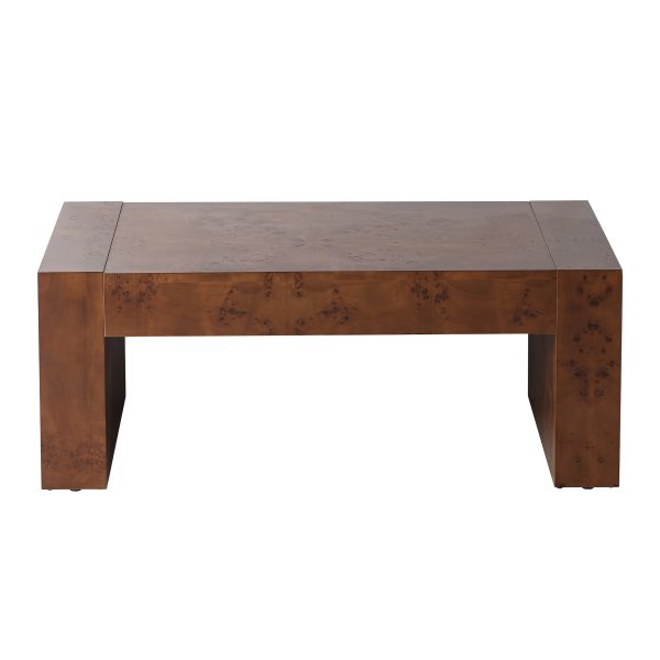 product-fancy-0f1985d1-785d-4bed-8cc8-1ea7e8769ed8 Modern Burl Wood Finish Coffee Table Suitable for Living Spaces, Minimalist Rectangular Center Table with Brushed Block Legs & Density Board Top, Sturdy /Outdoor Furniture for, Balcony, Entryway - Assembly