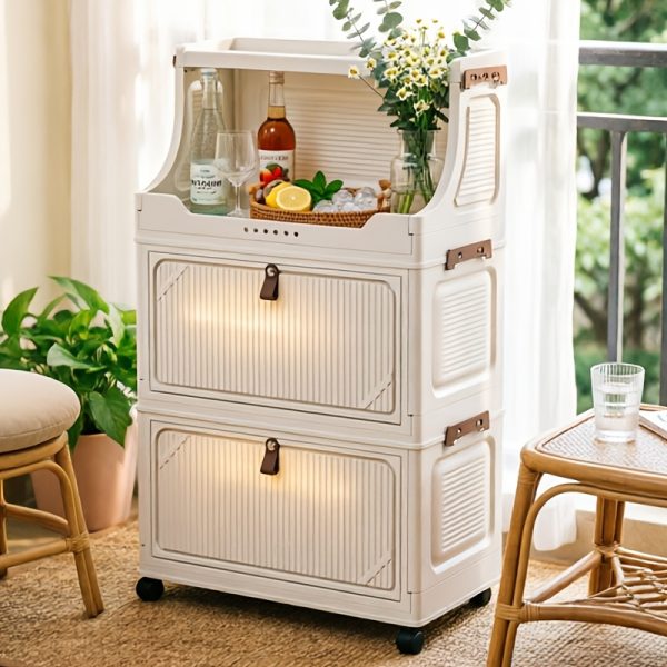 product-fancy-0f2c7252-bd06-4b3d-ae7c-7cb398690342 6/5/4/3-Tier Small Apartment Suitable for bar Cabinet, for bar Furniture Set Combination, Cream Foldable Rolling Storage Cabinet, Floor-Standing Stackable Organizer, Top Open Multi-Drawer Unit, Suitable for Bar, Coffee Corner, Kitchen, Living Room
