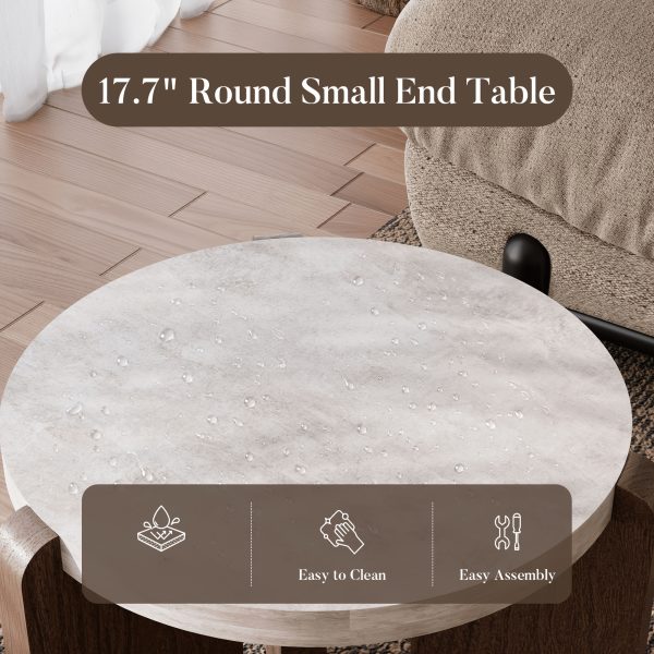 product-fancy-0f30e991-534a-45f2-9b43-94ff567331e4 Brown Marble Look Side Table, Faux Marble MDF End Table for Living Room, Bedroom - Modern Accent Table with Lower Shelf for Couch, Sofa, Small Apartment