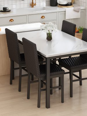Dining Table Set For 4, Faux Marble Small Dining Room Table Set For 4, Modern Upholstered PU Leather Chairs