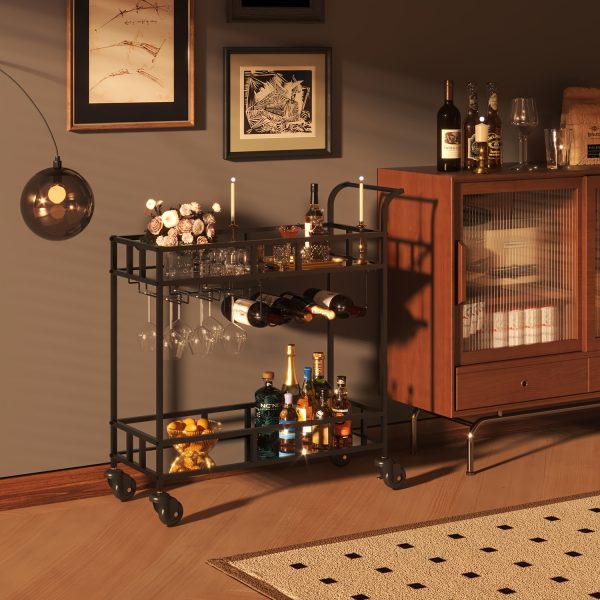 product-fancy-0f4c0e19-dee8-4a29-98e7-5cafb844a3cd Compact Two-Tier Wine Cart for Home Use, Featuring Mirrored Shelves, Wine Racks, And a Glass Holder, Ideal for Dining Rooms, Living Rooms, And Parties