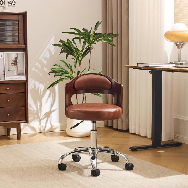 product-fancy-0f4cfde3-a0ad-4fca-be2f-187cdd335418 Bonnlo Adjustable Height Home Office Chair - Armless Swivel Desk Chair with Manual Height Adjustment, Curved Walnut-like Backrest, White & 5-Star Base-Like Stability (No Wheels) for Small Spaces, Study, Computer Desk - Space