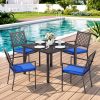 5pcs Outdoor Dining Set, Wood Grain Square Outdoor Patio Table And Chairs Set, Metal Dining Set with With 4 Spacious Dining Chair, All Weather Patio Furniture Set for Deck Garden
