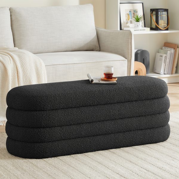 product-fancy-0fa22eb9-8f15-4277-9657-1b504c97183a Storage Ottoman Bench 49.2 Inch Upholstered Fabric Storage Bench for Bedroom End of Bed Aesthetic Large Oval Storage Ottoman for Living Room Entryway