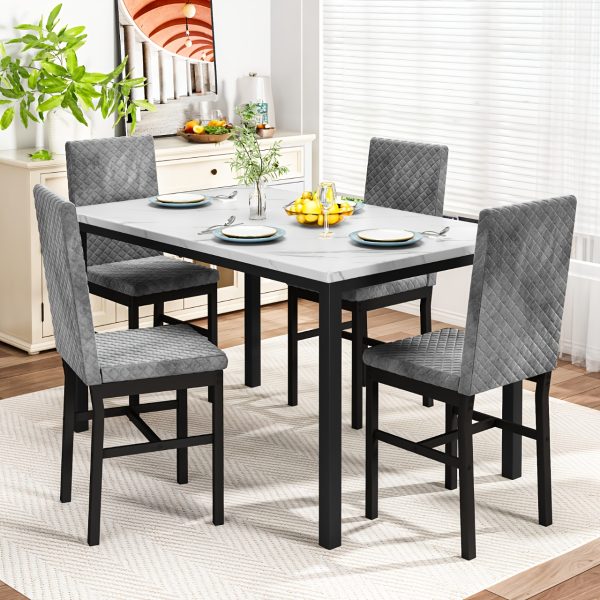 product-fancy-0faf21ef-5a5c-4027-b22f-ac533001a102 Dining Table Set For 4, Faux Marble Small Dining Room Table Set For 4, Modern Upholstered PU Leather Chairs
