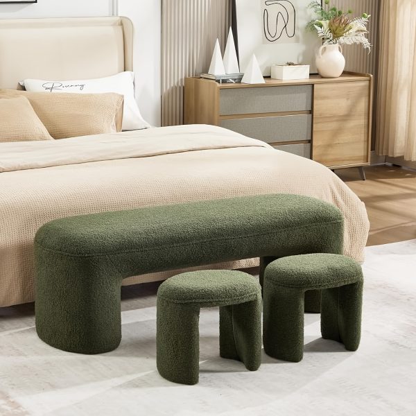 product-fancy-0fd94b39-88bf-492b-84f7-004d2ca0c573 53 Inch Long Bedroom Bench with 2pcs Step Stools, Nesting Ottoman Bench Set, Padded End Of Bed Bench Modern Upholstered Bench for Living Room, Entry, Porch
